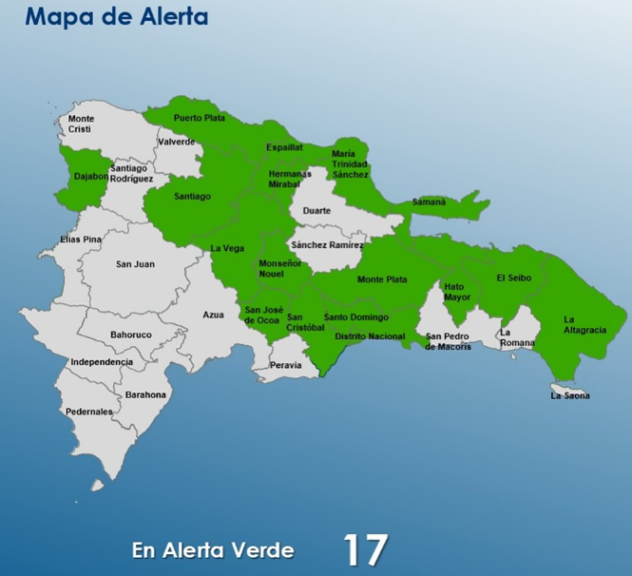 Incrementan a 17 las provincias en alerta verde por lluvias