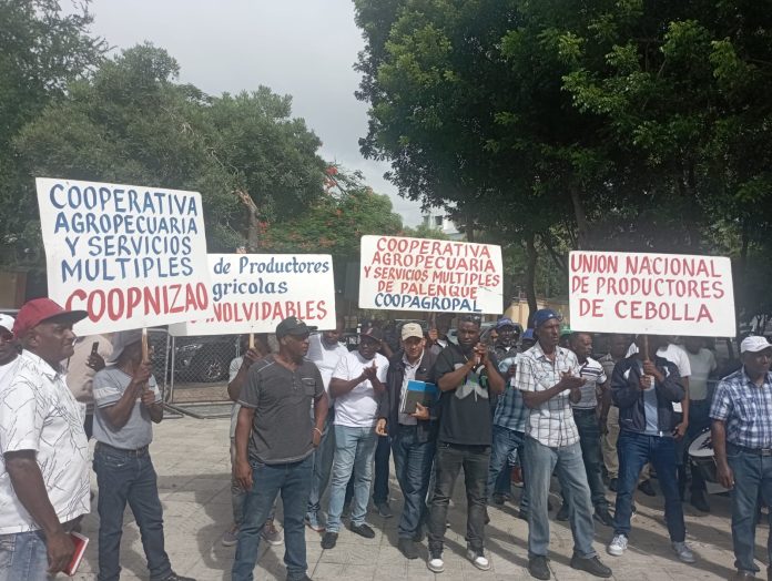 Productores de cebolla de la región sur protestan frente al Palacio Nacional en demanda de pago