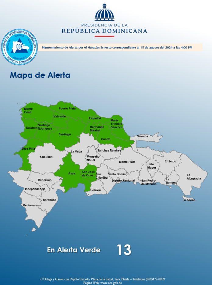 Disminuyen a 13 las provincias en alerta verde por vaguada