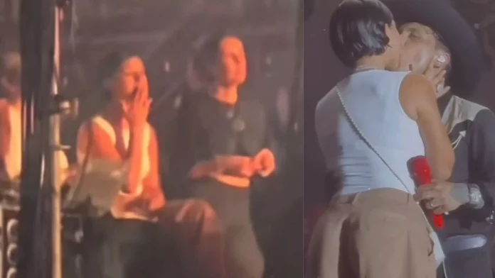 ¿No que estaba embarazada? Captan a Ángela Aguilar fumando en concierto de Nodal