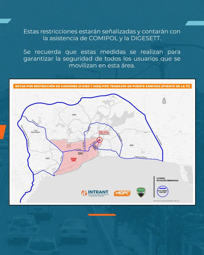 ¡Atención Transportistas! Intrant anuncia cierre continuado del Puente de la 17 para carga pesada por trabajos del MOPC