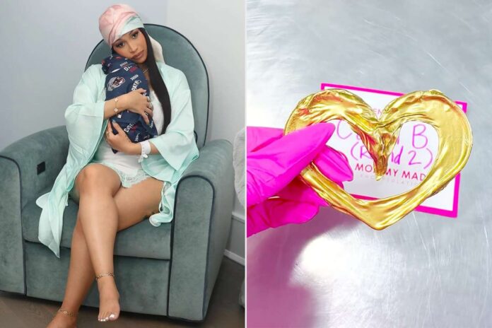 Cardi B convierte el cordón umbilical de su bebé en una pieza bañada en oro