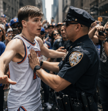 Campeón y desconocido: Tyler Kolek fue interceptado por la policía en el desfile de los Knicks Campeón y desconocido: Tyler Kolek fue interceptado por la policía en el desfile de los Knicks