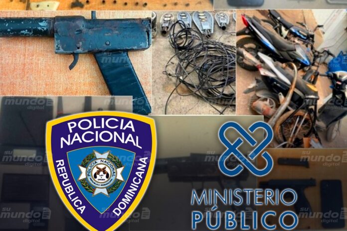 Policía y Ministerio Público ocupan armas, municiones y equipos durante allanamientos en Barahona