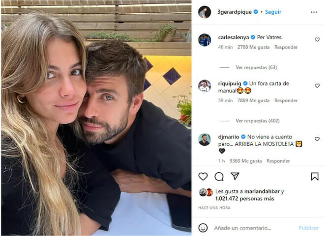 La primera fotografía oficial de Gerard Piqué junto a Clara Chía en su cuenta oficial de Instagram