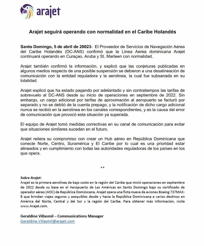 Comunicado Arajet
