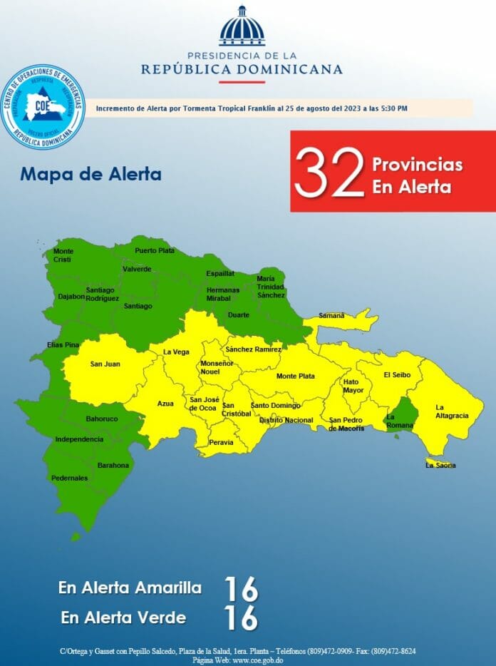 COE coloca 16 provincias en alerta amarilla y 16 en verde