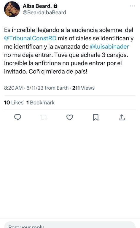 Jueza Tribunal Constitucional se desahoga en X por “mal rato”