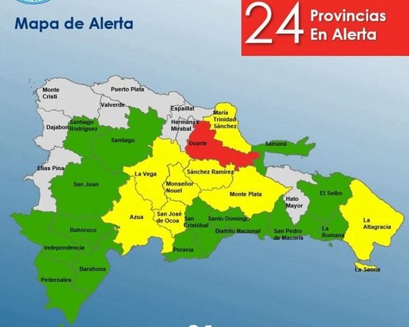 COE disminuye el nivel de alertas; provincia Duarte permanece en alerta roja