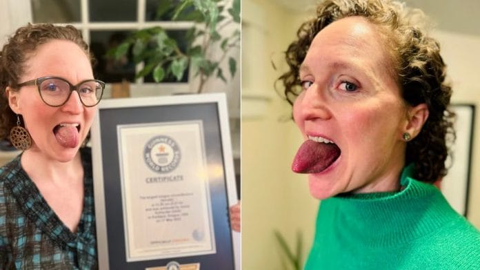 Mujer gana Record Guinness por tener la lengua más ancha del mundo