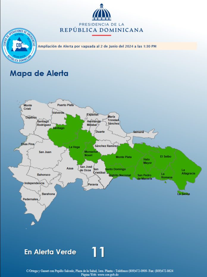 COE emite alerta verde para 11 provincias por incidencia de vaguada