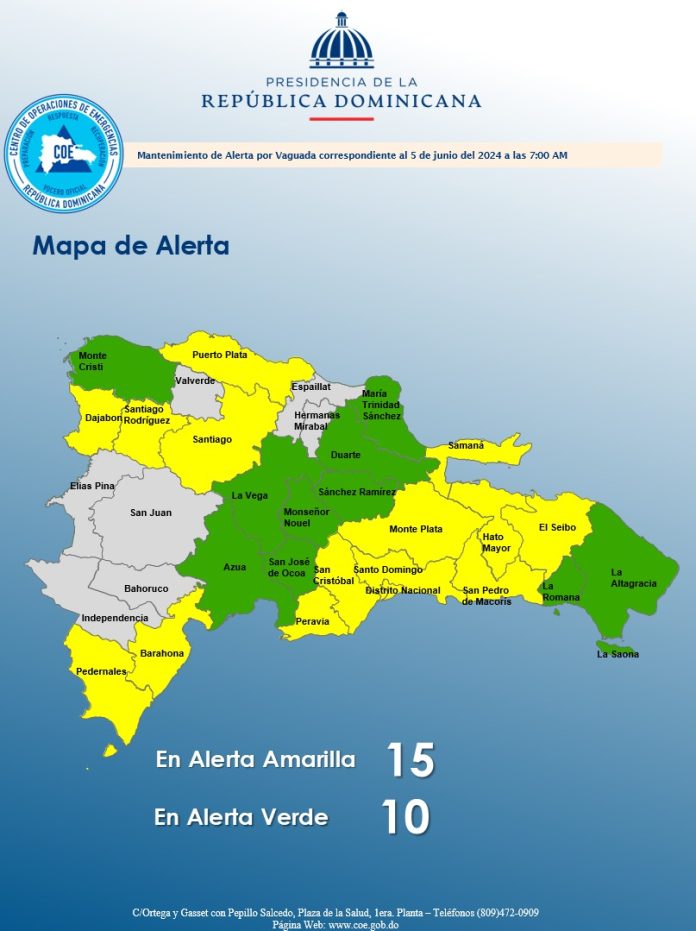 COE mantiene alertas en 25 provincias por vaguada y elevados valores de humedad