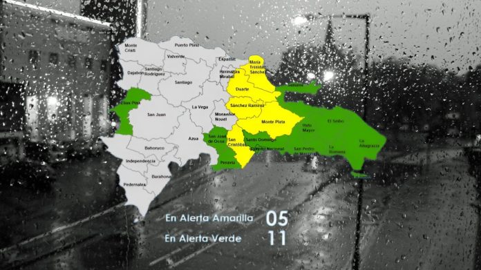 En alerta amarilla están: Monte Plata, Sánchez Ramírez, Duarte ( en especial el Bajo Yuna), San Cristóbal y María Trinidad Sánchez.