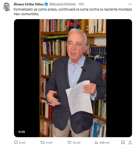 Uribe se presenta ante un juzgado para formalizar su detención por condena a doce años 