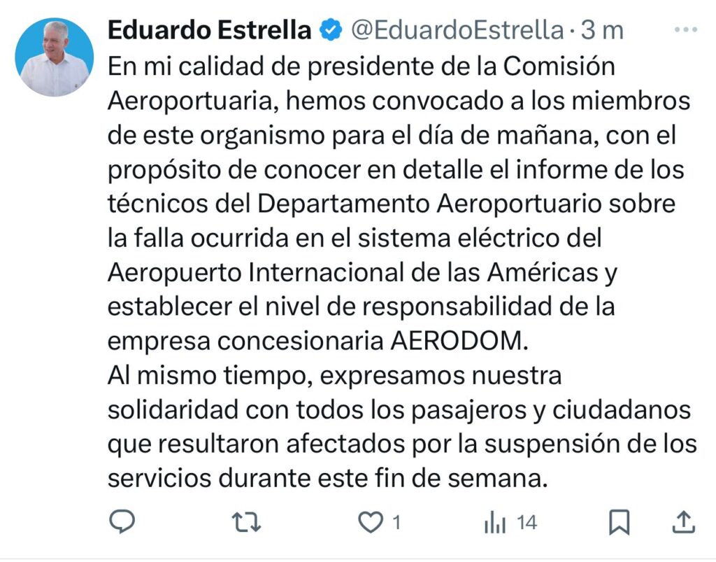 Eduardo Estrella convoca a Comisión Aeroportuaria tras falla eléctrica en el AILA