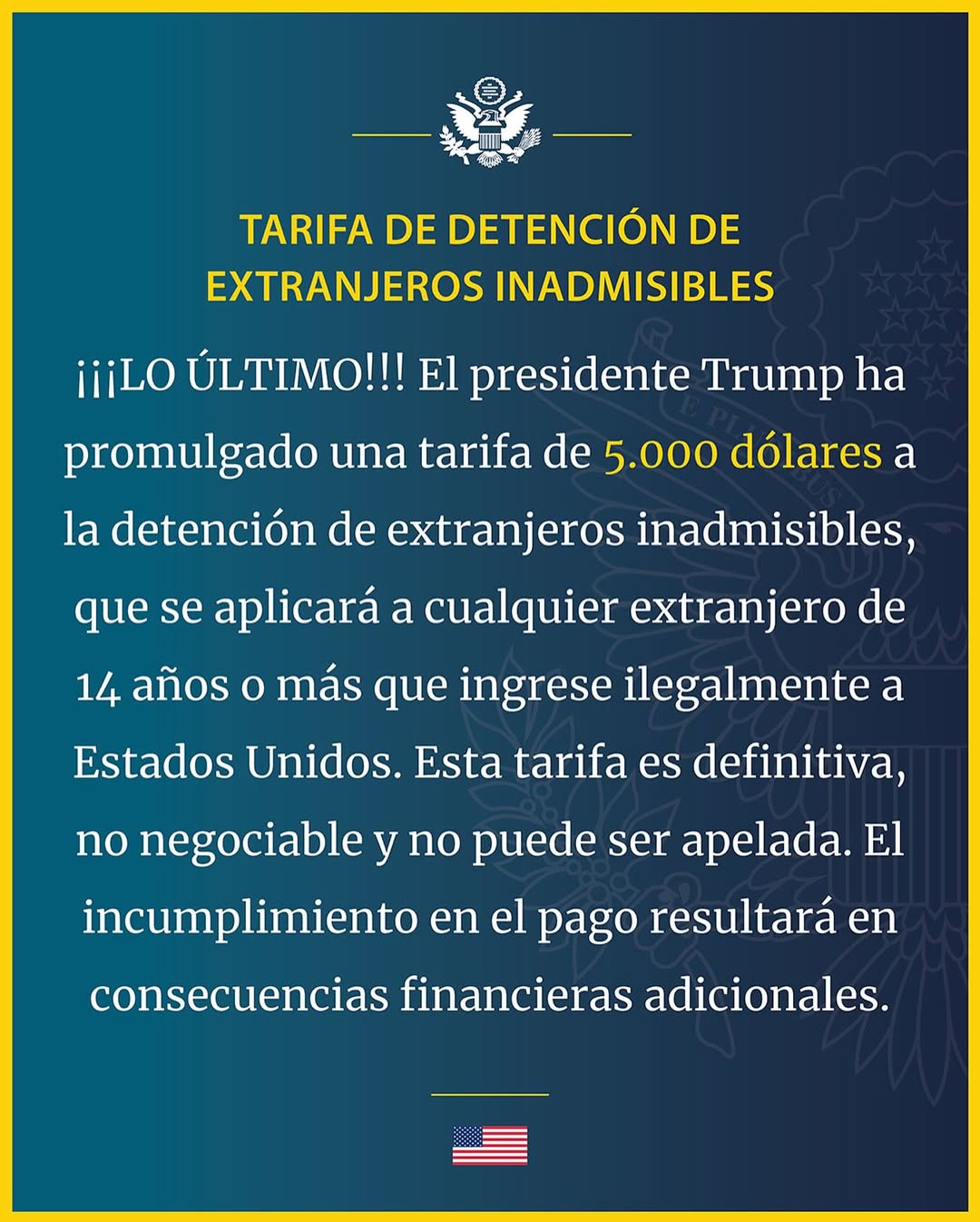Informacion sobre nueva tarifa de detencion de extranjeros inadmisibles 👆