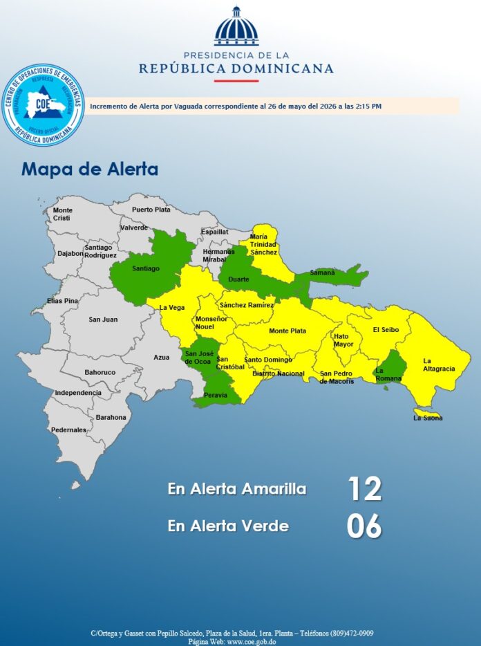 COE mantiene 12 provincias en alerta amarilla y 6 en verde por lluvias e inundaciones